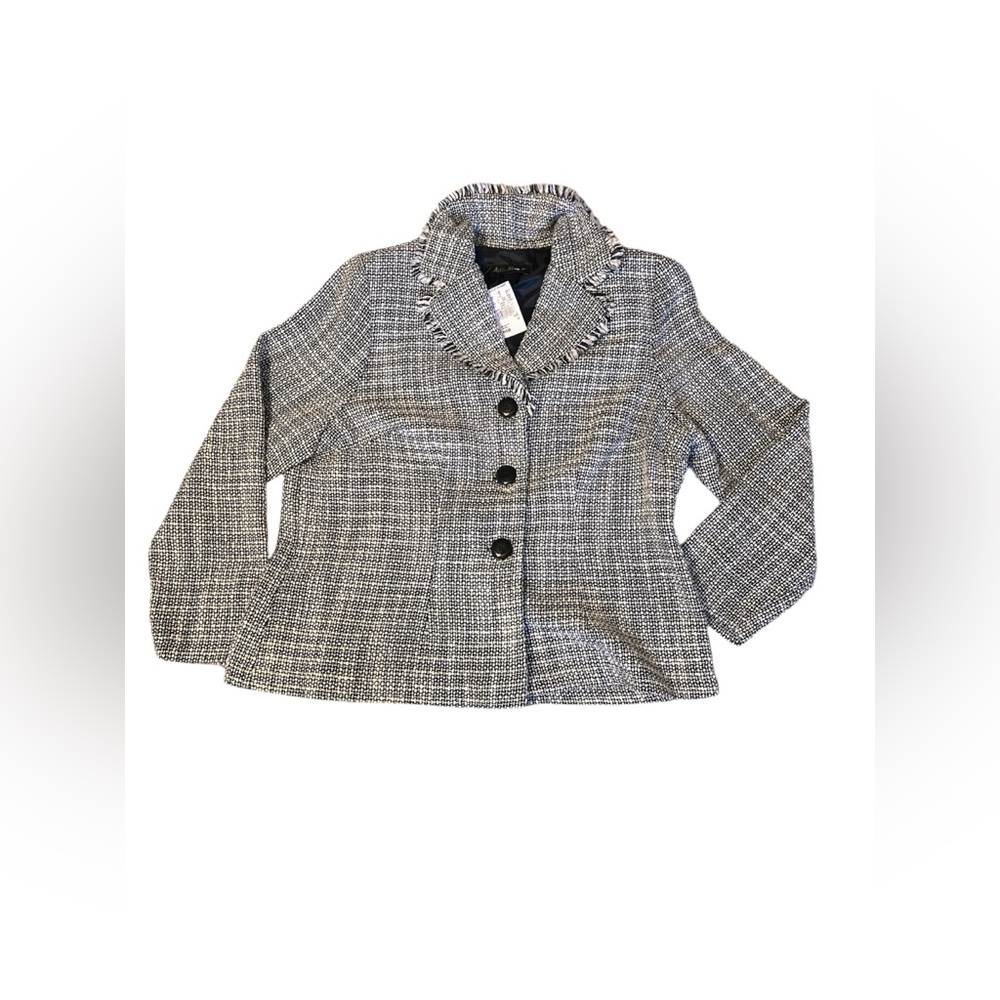 Ashley Stewart Boucle Tweed Fringe Collar Blazer Black/White Sz. 16W NWT - Picture 2 of 9
